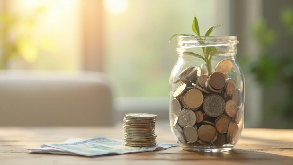 Стеклянная банка с монетами символизирует накопление и сбережения