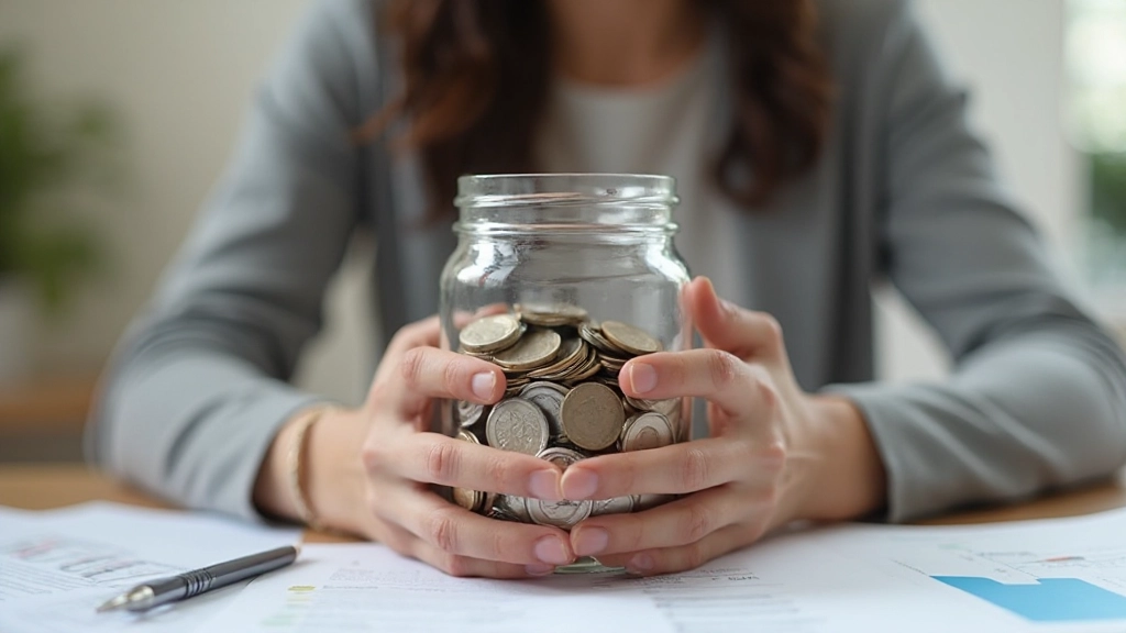 Стеклянная банка с монетами символизирует накопление и сбережения